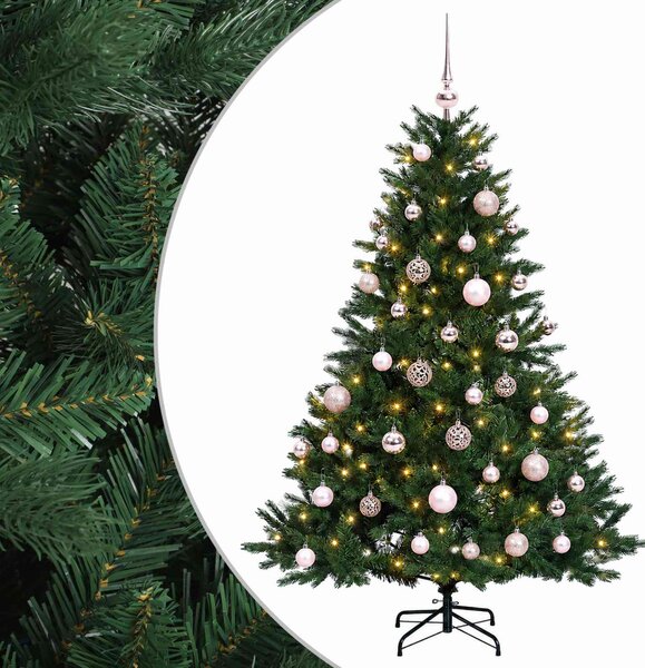 Műkarácsonyfa gömbbel 120 cm 150 LED Meleg fehér PVC és fém