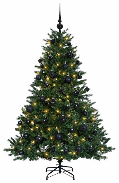 Műkarácsonyfa gömbbel 120 cm 150 LED Meleg fehér PVC és fém