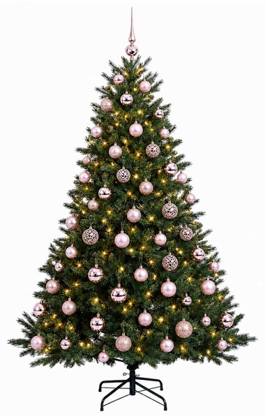 Műkarácsonyfa gömbbel 180 cm 300 LED Meleg fehér PVC és fém