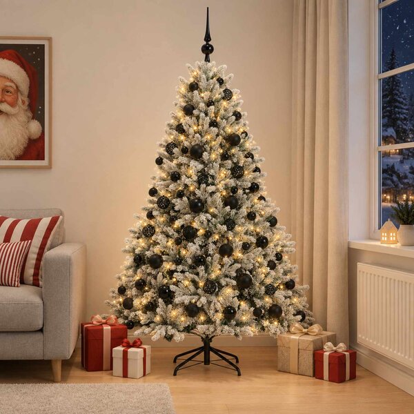Műkarácsonyfa gömbbel 180 cm 300 LED Meleg fehér PVC és fém