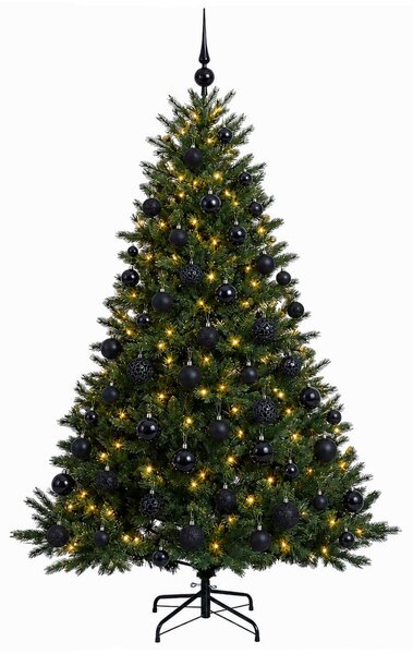Műkarácsonyfa gömbbel 180 cm 300 LED Meleg fehér PVC és fém