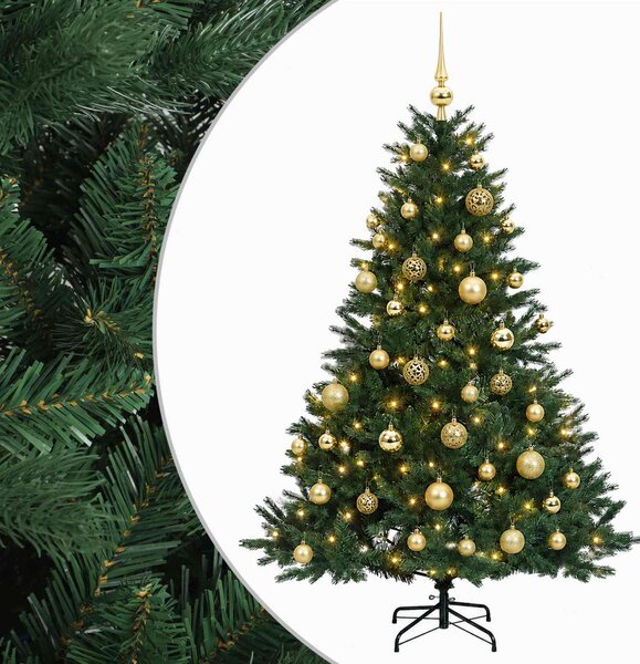 Műkarácsonyfa gömbbel 120 cm 150 LED Meleg fehér PVC és fém