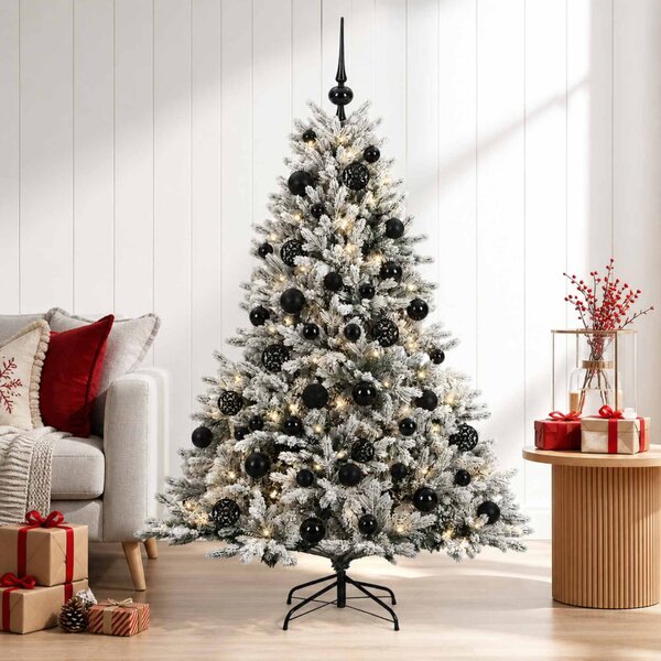 Műkarácsonyfa gömbbel 120 cm 150 LED Meleg fehér PVC és fém