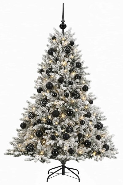 Műkarácsonyfa gömbbel 120 cm 150 LED Meleg fehér PVC és fém