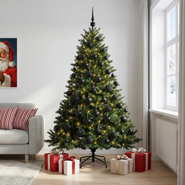 Műkarácsonyfa gömbbel 180 cm 300 LED Meleg fehér PVC és fém