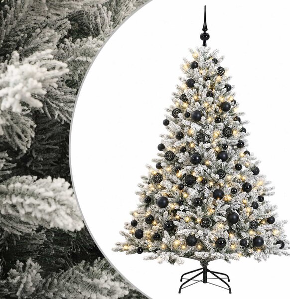 Műkarácsonyfa gömbbel 180 cm 300 LED Meleg fehér PVC és fém