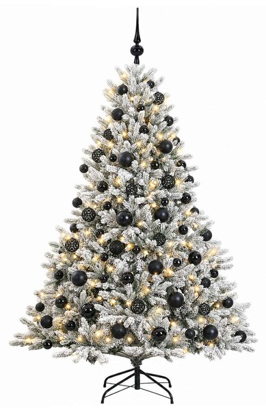 Műkarácsonyfa gömbbel 180 cm 300 LED Meleg fehér PVC és fém