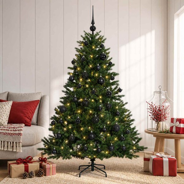 Műkarácsonyfa gömbbel 120 cm 150 LED Meleg fehér PVC és fém