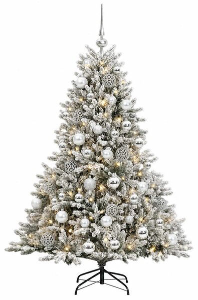 Műkarácsonyfa gömbbel 120 cm 150 LED Meleg fehér PVC és fém