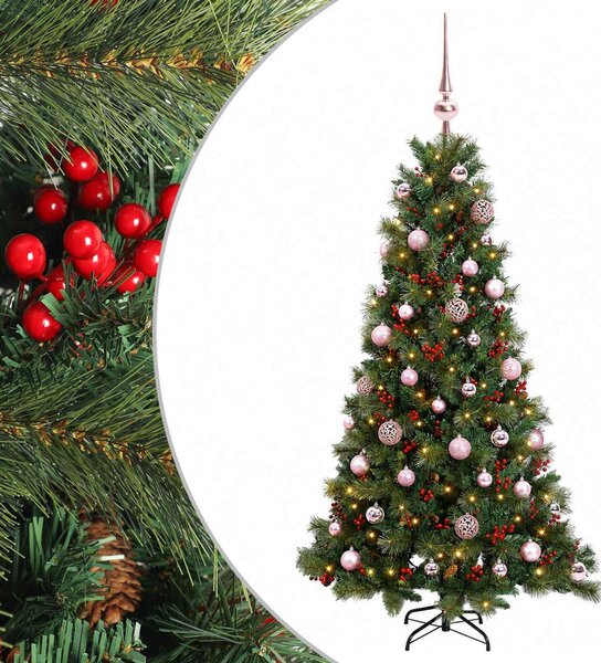 Műkarácsonyfa gömbbel 150 cm 150 LED Meleg fehér PVC és fém