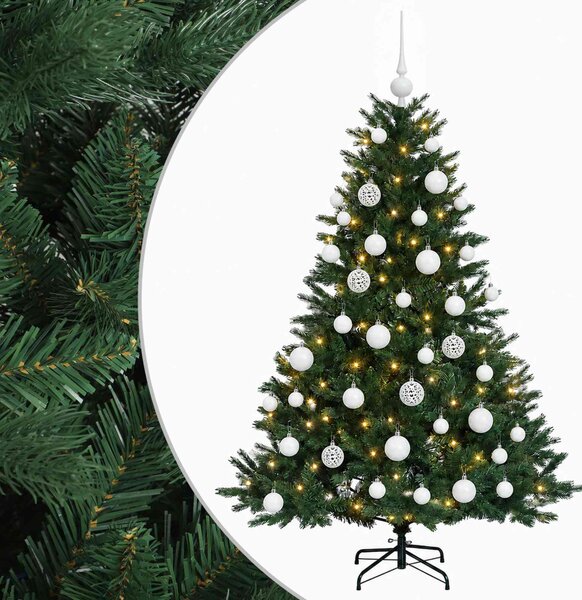 Műkarácsonyfa gömbbel 120 cm 150 LED Meleg fehér PVC és fém