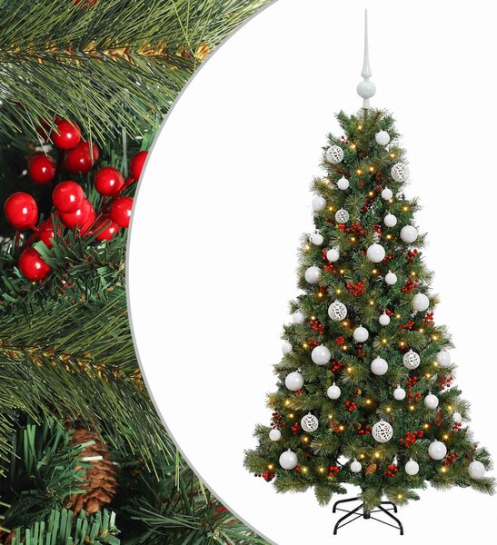Műkarácsonyfa gömbbel 150 cm 150 LED Meleg fehér PVC és fém