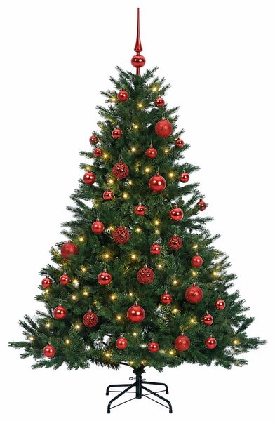 Műkarácsonyfa gömbbel 120 cm 150 LED Meleg fehér PVC és fém