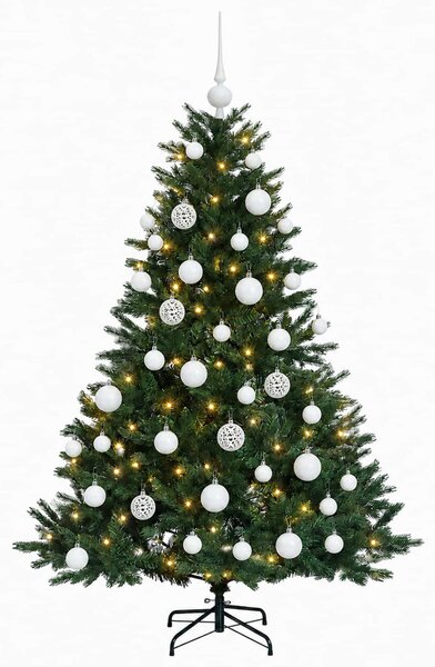 Műkarácsonyfa gömbbel 120 cm 150 LED Meleg fehér PVC és fém