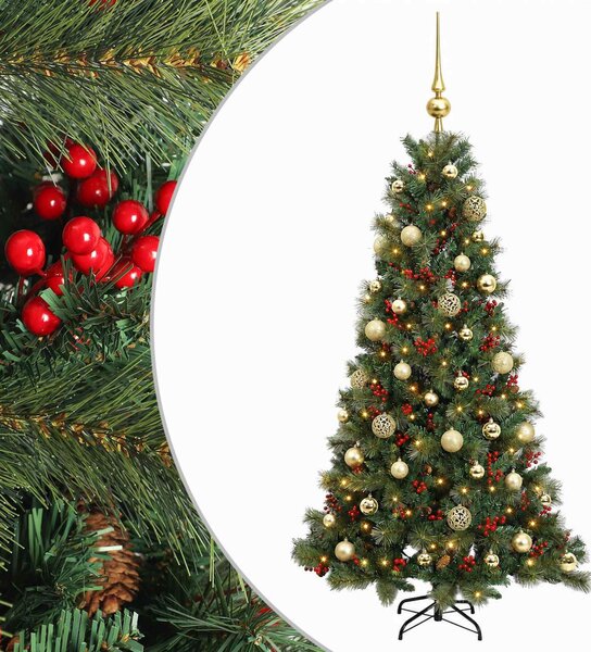 Műkarácsonyfa gömbbel 150 cm 150 LED Meleg fehér PVC és fém
