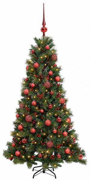 Műkarácsonyfa gömbbel 150 cm 150 LED Meleg fehér PVC és fém