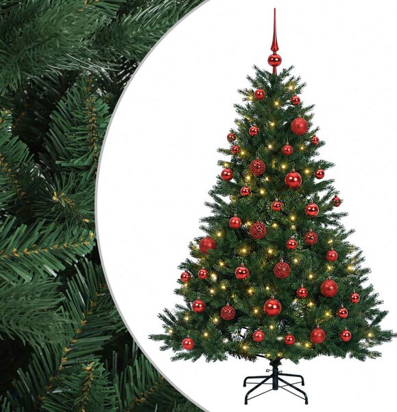 Műkarácsonyfa gömbbel 120 cm 150 LED Meleg fehér PVC és fém