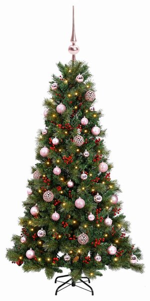 Műkarácsonyfa gömbbel 150 cm 150 LED Meleg fehér PVC és fém
