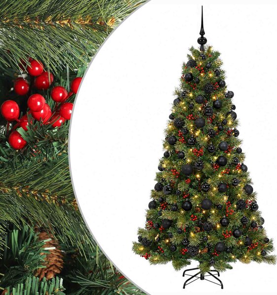 Műkarácsonyfa gömbbel 180 cm 300 LED Meleg fehér PVC és fém