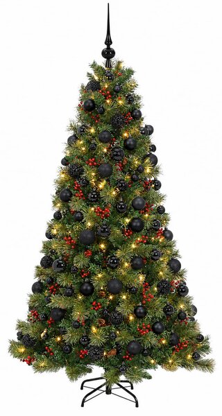 Műkarácsonyfa gömbbel 180 cm 300 LED Meleg fehér PVC és fém