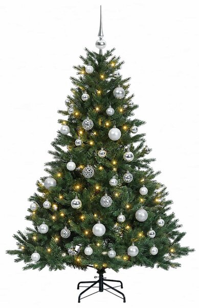 Műkarácsonyfa gömbbel 120 cm 150 LED Meleg fehér PVC és fém