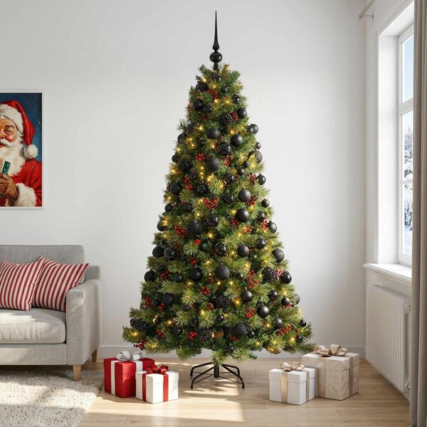 Műkarácsonyfa gömbbel 180 cm 300 LED Meleg fehér PVC és fém