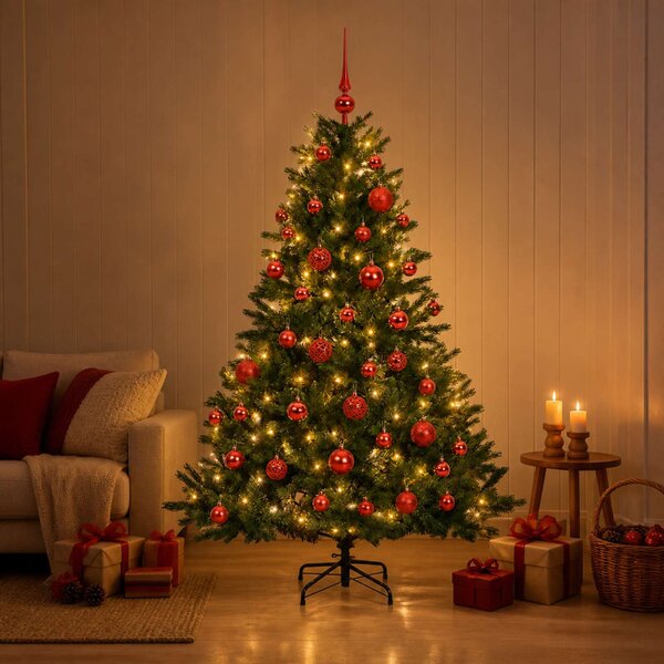 Műkarácsonyfa gömbbel 120 cm 150 LED Meleg fehér PVC és fém