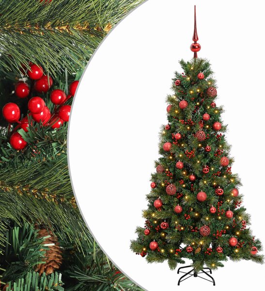 Műkarácsonyfa gömbbel 150 cm 150 LED Meleg fehér PVC és fém