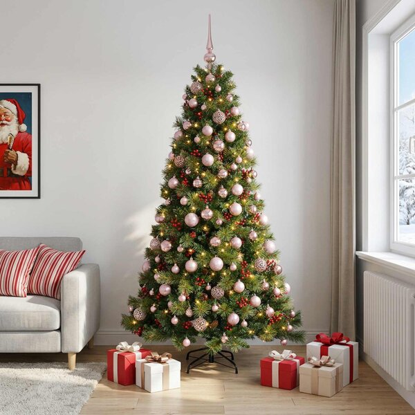 Műkarácsonyfa gömbbel 180 cm 300 LED Meleg fehér PVC és fém