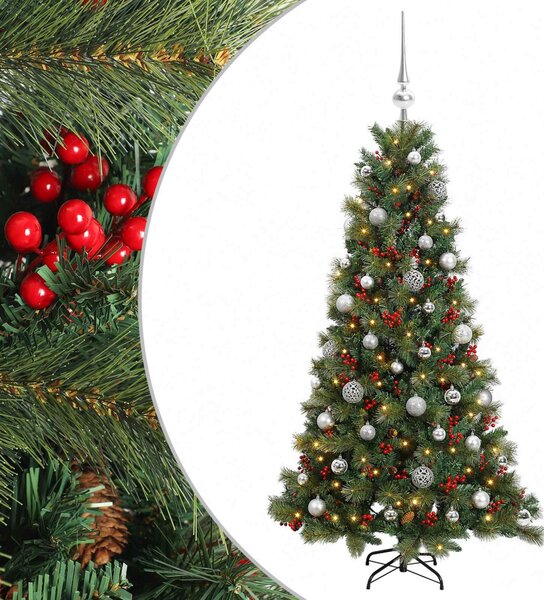 Műkarácsonyfa gömbbel 150 cm 150 LED Meleg fehér PVC és fém