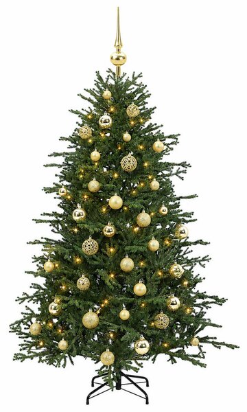 Műkarácsonyfa gömbbel 120 cm 150 LED Meleg fehér PVC és fém