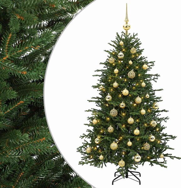 Műkarácsonyfa gömbbel 120 cm 150 LED Meleg fehér PVC és fém