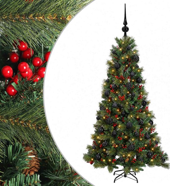 Műkarácsonyfa gömbbel 150 cm 150 LED Meleg fehér PVC és fém