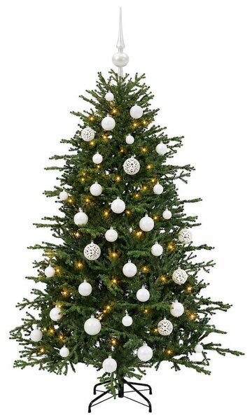 Műkarácsonyfa gömbbel 120 cm 150 LED Meleg fehér PVC és fém