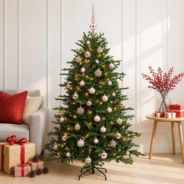Műkarácsonyfa gömbbel 120 cm 150 LED Meleg fehér PVC és fém