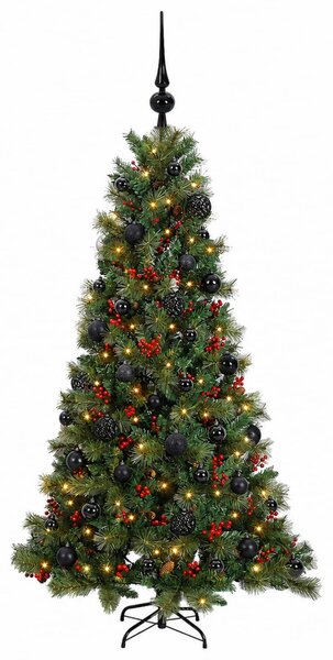 Műkarácsonyfa gömbbel 150 cm 150 LED Meleg fehér PVC és fém