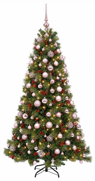 Műkarácsonyfa gömbbel 180 cm 300 LED Meleg fehér PVC és fém