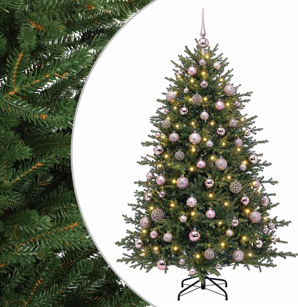Műkarácsonyfa gömbbel 180 cm 300 LED Meleg fehér PVC és fém