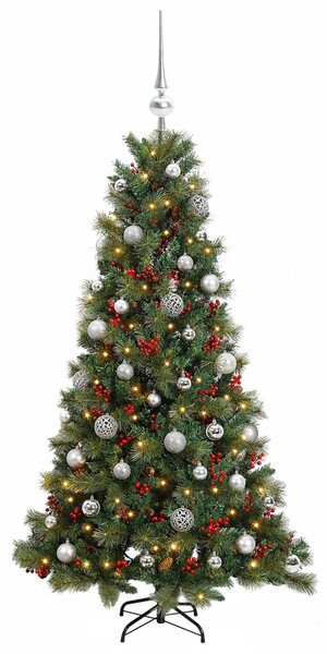 Műkarácsonyfa gömbbel 150 cm 150 LED Meleg fehér PVC és fém