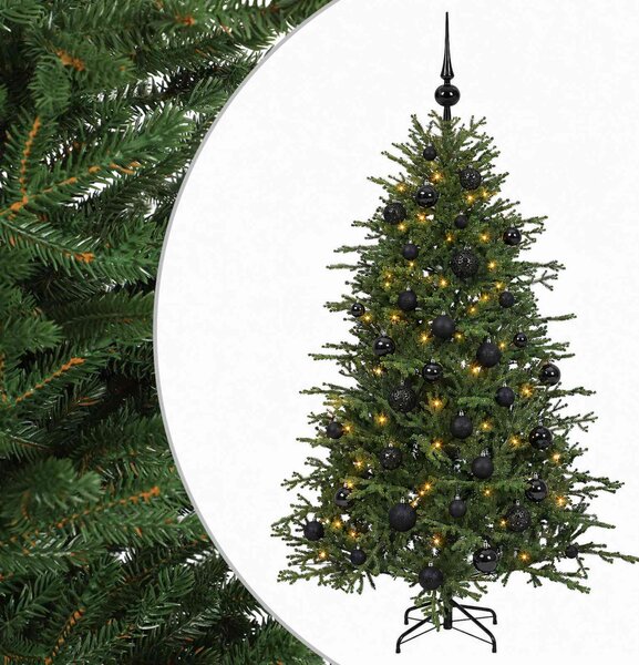 Műkarácsonyfa gömbbel 120 cm 150 LED Meleg fehér PVC és fém