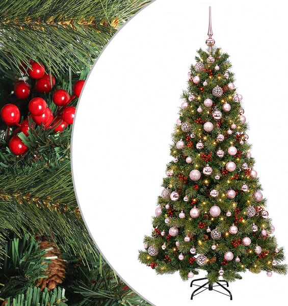 Műkarácsonyfa gömbbel 180 cm 300 LED Meleg fehér PVC és fém