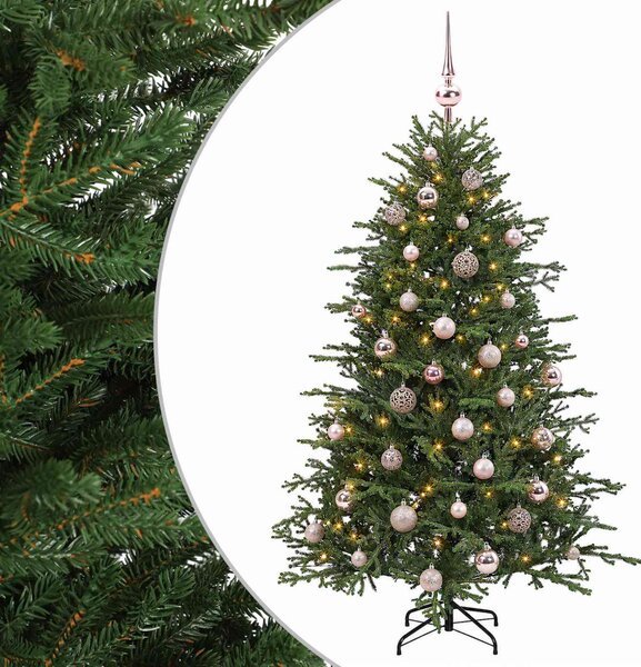 Műkarácsonyfa gömbbel 120 cm 150 LED Meleg fehér PVC és fém