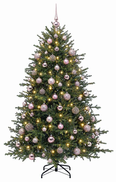 Műkarácsonyfa gömbbel 180 cm 300 LED Meleg fehér PVC és fém