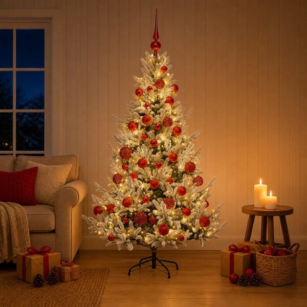 Műkarácsonyfa gömbbel 120 cm 150 LED Meleg fehér PVC és fém
