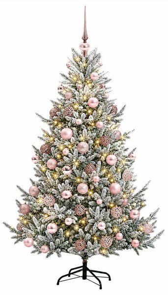 Műkarácsonyfa gömbbel 180 cm 300 LED Meleg fehér PVC és fém