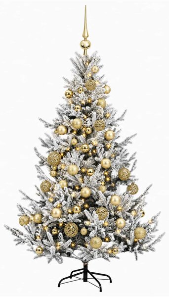 Műkarácsonyfa gömbbel 120 cm 150 LED Meleg fehér PVC és fém