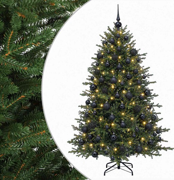 Műkarácsonyfa gömbbel 180 cm 300 LED Meleg fehér PVC és fém