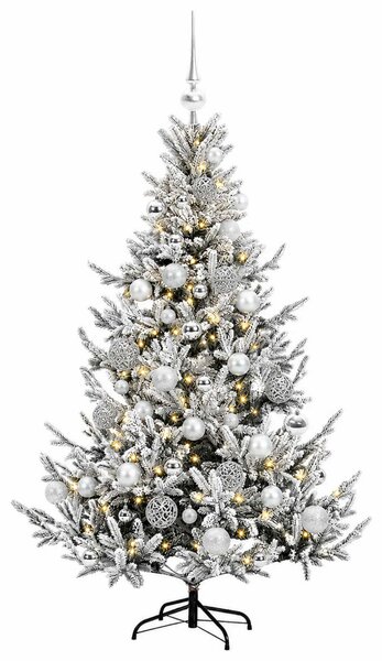 Műkarácsonyfa gömbbel 120 cm 150 LED Meleg fehér PVC és fém