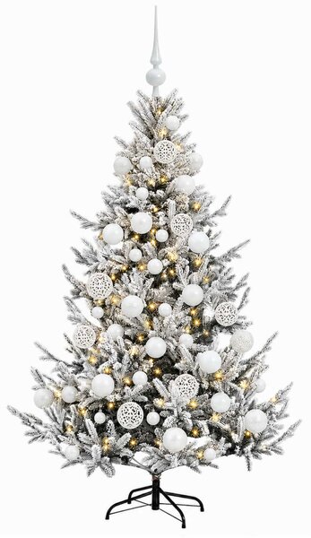 Műkarácsonyfa gömbbel 120 cm 150 LED Meleg fehér PVC és fém