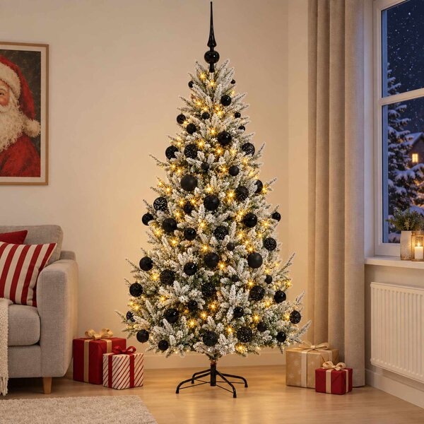Műkarácsonyfa gömbbel 180 cm 300 LED Meleg fehér PVC és fém